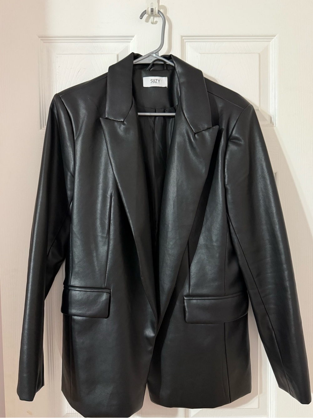 Black Faux Leather Blazer Jacket